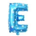Balon Folie Metalizata Litera E, Embo, 40 cm, Cu Imprimeu Stelute, Umflati cu Heliu sau Aer, Ambalaj Individual, Pai inclus, Albastru