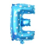 Balon Folie Metalizata Litera E, Embo, 40 cm, Cu Imprimeu Stelute, Umflati cu Heliu sau Aer, Ambalaj Individual, Pai inclus, Albastru