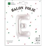 Balon Folie Metalizata Litera E, Embo, 40 cm, Umflati cu Heliu sau Aer, Ambalaj Individual, Pai inclus, Argintiu - imagine 2