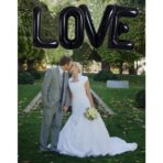 Balon Folie Metalizata Litera E, Embo, 40 cm, Umflati cu Heliu sau Aer, Ambalaj Individual, Pai inclus, Negru - imagine 4