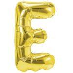 Balon Folie Metalizata Litera E, Embo, 40 cm, Umflati cu Heliu sau Aer, Ambalaj Individual, Pai inclus, Auriu