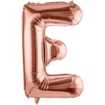 Balon Folie Metalizata Litera E, Embo, 40 cm, Umflati cu Heliu sau Aer, Ambalaj Individual, Pai inclus, Rose Gold