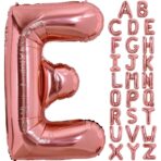 Balon Folie Metalizata Litera E, Embo, 80 cm, Umflati cu Heliu sau Aer, Ambalaj Individual, Pai inclus, Rose Gold - imagine 4
