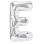 Balon Folie Metalizata Litera E, Embo, 80 cm, Umflati cu Heliu sau Aer, Ambalaj Individual, Pai inclus, Argintiu
