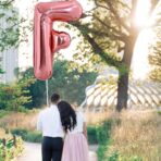 Balon Folie Metalizata Litera F, Embo, 100 cm, Umflati cu Heliu sau Aer, Ambalaj Individual, Pai inclus, Rose Gold - imagine 3