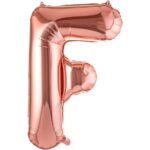 Balon Folie Metalizata Litera F, Embo, 100 cm, Umflati cu Heliu sau Aer, Ambalaj Individual, Pai inclus, Rose Gold