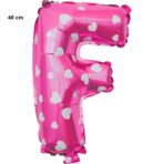 Balon Folie Metalizata Litera F, Embo, 40 cm, Cu Imprimeu Inimioare, Umflati cu Heliu sau Aer, Ambalaj Individual, Pai inclus, Roz - imagine 2
