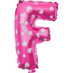 Balon Folie Metalizata Litera F, Embo, 40 cm, Cu Imprimeu Inimioare, Umflati cu Heliu sau Aer, Ambalaj Individual, Pai inclus, Roz - imagine 3