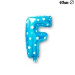 Balon Folie Metalizata Litera F, Embo, 40 cm, Cu Imprimeu Stelute, Umflati cu Heliu sau Aer, Ambalaj Individual, Pai inclus, Albastru - imagine 3