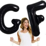 Balon Folie Metalizata Litera F, Embo, 40 cm, Umflati cu Heliu sau Aer, Ambalaj Individual, Pai inclus, Negru - imagine 4