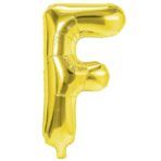 Balon Folie Metalizata Litera F, Embo, 40 cm, Umflati cu Heliu sau Aer, Ambalaj Individual, Pai inclus, Auriu