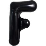 Balon Folie Metalizata Litera F, Embo, 40 cm, Umflati cu Heliu sau Aer, Ambalaj Individual, Pai inclus, Negru