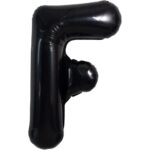 Balon Folie Metalizata Litera F, Embo, 40 cm, Umflati cu Heliu sau Aer, Ambalaj Individual, Pai inclus, Negru