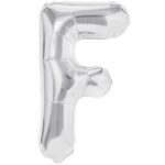 Balon Folie Metalizata Litera F, Embo, 80 cm, Umflati cu Heliu sau Aer, Ambalaj Individual, Pai inclus, Argintiu