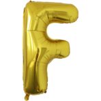 Balon Folie Metalizata Litera F, Embo, 80 cm, Umflati cu Heliu sau Aer, Ambalaj Individual, Pai inclus, Auriu