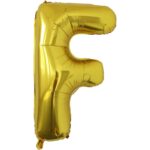 Balon Folie Metalizata Litera F, Embo, 80 cm, Umflati cu Heliu sau Aer, Ambalaj Individual, Pai inclus, Auriu