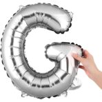 Balon Folie Metalizata Litera G, Embo, 80 cm, Umflati cu Heliu sau Aer, Ambalaj Individual, Pai inclus, Argintiu - imagine 6