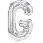 Balon Folie Metalizata Litera G, Embo, 80 cm, Umflati cu Heliu sau Aer, Ambalaj Individual, Pai inclus, Argintiu