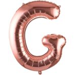 Balon Folie Metalizata Litera G, Embo, 80 cm, Umflati cu Heliu sau Aer, Ambalaj Individual, Pai inclus, Rose Gold