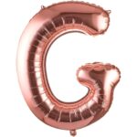 Balon Folie Metalizata Litera G, Embo, 80 cm, Umflati cu Heliu sau Aer, Ambalaj Individual, Pai inclus, Rose Gold