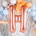 Balon Folie Metalizata Litera H, Embo, 100 cm, Umflati cu Heliu sau Aer, Ambalaj Individual, Pai inclus, Rose Gold - imagine 5