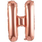 Balon Folie Metalizata Litera H, Embo, 100 cm, Umflati cu Heliu sau Aer, Ambalaj Individual, Pai inclus, Rose Gold