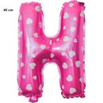 Balon Folie Metalizata Litera H, Embo, 40 cm, Cu Imprimeu Inimioare, Umflati cu Heliu sau Aer, Ambalaj Individual, Pai inclus, Roz - imagine 2