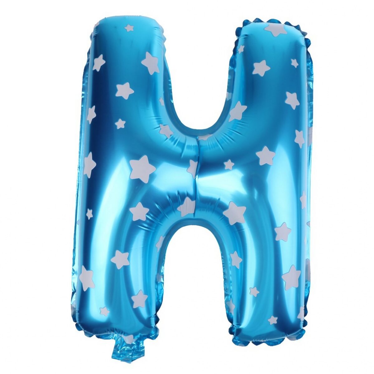 Balon Folie Metalizata Litera H, Embo, 40 cm, Cu Imprimeu Stelute, Umflati cu Heliu sau Aer, Ambalaj Individual, Pai inclus, Albastru - imagine 4