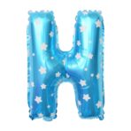 Balon Folie Metalizata Litera H, Embo, 40 cm, Cu Imprimeu Stelute, Umflati cu Heliu sau Aer, Ambalaj Individual, Pai inclus, Albastru