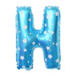 Balon Folie Metalizata Litera H, Embo, 40 cm, Cu Imprimeu Stelute, Umflati cu Heliu sau Aer, Ambalaj Individual, Pai inclus, Albastru