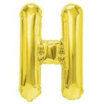Balon Folie Metalizata Litera H, Embo, 40 cm, Umflati cu Heliu sau Aer, Ambalaj Individual, Pai inclus, Auriu