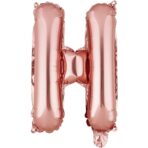 Balon Folie Metalizata Litera H, Embo, 40 cm, Umflati cu Heliu sau Aer, Ambalaj Individual, Pai inclus, Rose Gold