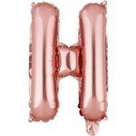 Balon Folie Metalizata Litera H, Embo, 40 cm, Umflati cu Heliu sau Aer, Ambalaj Individual, Pai inclus, Rose Gold