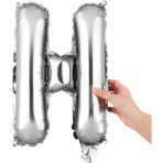 Balon Folie Metalizata Litera H, Embo, 80 cm, Umflati cu Heliu sau Aer, Ambalaj Individual, Pai inclus, Argintiu - imagine 6