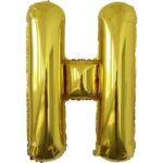 Balon Folie Metalizata Litera H, Embo, 80 cm, Umflati cu Heliu sau Aer, Ambalaj Individual, Pai inclus, Auriu