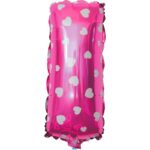 Balon Folie Metalizata Litera I, Embo, 40 cm, Cu Imprimeu Inimioare, Umflati cu Heliu sau Aer, Ambalaj Individual, Pai inclus, Roz