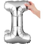 Balon Folie Metalizata Litera I, Embo, 40 cm, Umflati cu Heliu sau Aer, Ambalaj Individual, Pai inclus, Argintiu - imagine 6