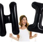 Balon Folie Metalizata Litera I, Embo, 40 cm, Umflati cu Heliu sau Aer, Ambalaj Individual, Pai inclus, Negru - imagine 3