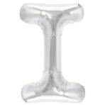 Balon Folie Metalizata Litera I, Embo, 40 cm, Umflati cu Heliu sau Aer, Ambalaj Individual, Pai inclus, Argintiu