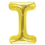 Balon Folie Metalizata Litera I, Embo, 40 cm, Umflati cu Heliu sau Aer, Ambalaj Individual, Pai inclus, Auriu