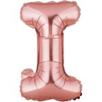 Balon Folie Metalizata Litera I, Embo, 40 cm, Umflati cu Heliu sau Aer, Ambalaj Individual, Pai inclus, Rose Gold