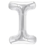 Balon Folie Metalizata Litera I, Embo, 80 cm, Umflati cu Heliu sau Aer, Ambalaj Individual, Pai inclus, Argintiu