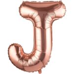 Balon Folie Metalizata Litera J, Embo, 100 cm, Umflati cu Heliu sau Aer, Ambalaj Individual, Pai inclus, Rose Gold
