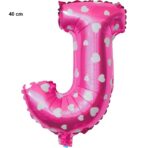 Balon Folie Metalizata Litera J, Embo, 40 cm, Cu Imprimeu Inimioare, Umflati cu Heliu sau Aer, Ambalaj Individual, Pai inclus, Roz - imagine 2