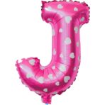 Balon Folie Metalizata Litera J, Embo, 40 cm, Cu Imprimeu Inimioare, Umflati cu Heliu sau Aer, Ambalaj Individual, Pai inclus, Roz - imagine 3