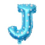 Balon Folie Metalizata Litera J, Embo, 40 cm, Cu Imprimeu Stelute, Umflati cu Heliu sau Aer, Ambalaj Individual, Pai inclus, Albastru