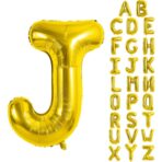 Balon Folie Metalizata Litera J, Embo, 40 cm, Umflati cu Heliu sau Aer, Ambalaj Individual, Pai inclus, Auriu - imagine 4