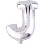 Balon Folie Metalizata Litera J, Embo, 40 cm, Umflati cu Heliu sau Aer, Ambalaj Individual, Pai inclus, Argintiu