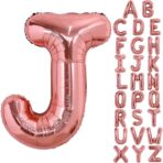 Balon Folie Metalizata Litera J, Embo, 80 cm, Umflati cu Heliu sau Aer, Ambalaj Individual, Pai inclus, Rose Gold - imagine 4