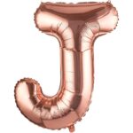 Balon Folie Metalizata Litera J, Embo, 80 cm, Umflati cu Heliu sau Aer, Ambalaj Individual, Pai inclus, Rose Gold